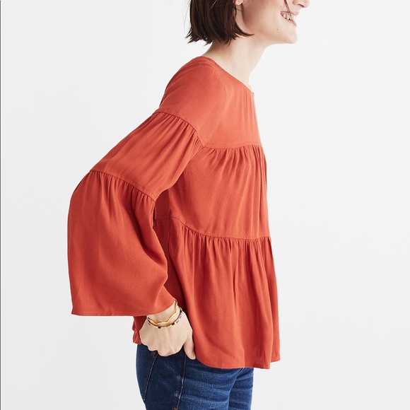 MADEWELL Tiered Blouse Buttoned Back - Picture 2 of 8